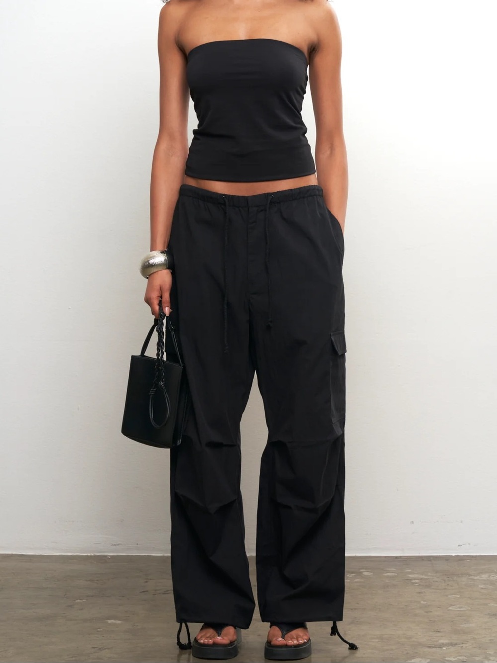 Local European Black Wide Leg Cargo Pants - WORN ONCE - XS / S
